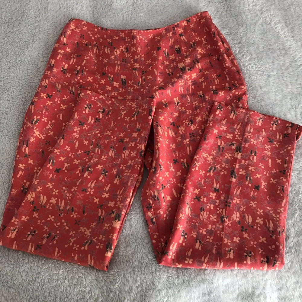 Sigrid Olsen Coral Abstract Pattern Silk Pants